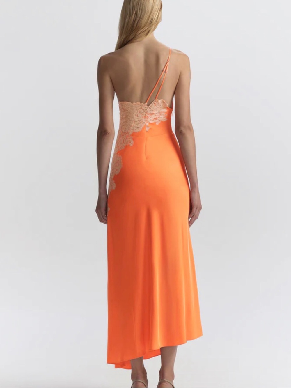 A.L.C. Orange Slip Maxi Dress with Cream Lace - Picture 9 of 10